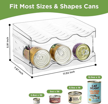 REFLYING Cat Food Can Organizer, Can Organizer for Pantry, Transparent Cat Food Storage Container Holds 36 (3.5oz) Cans, Canned Food Organizer and Storage for Countertop Kitchen Cabinet (2 Layers)