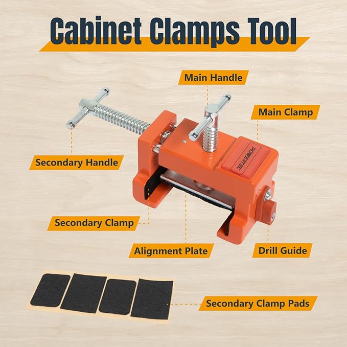 POWERTEC Cabinet Face Frame Clamps (2 Pack) - Cabinet Installation Tool with Drill Guide, Precise Alignment & Secure Hold (72126)