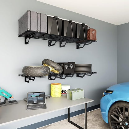 The Atlas 2-Pack 2x6 ft Garage Wall Shelves, 800lbs Heavy Duty Garage Shelving Wall Mounted, 24"x72" Metal Floating Shelf Storage Rack, Hammertone