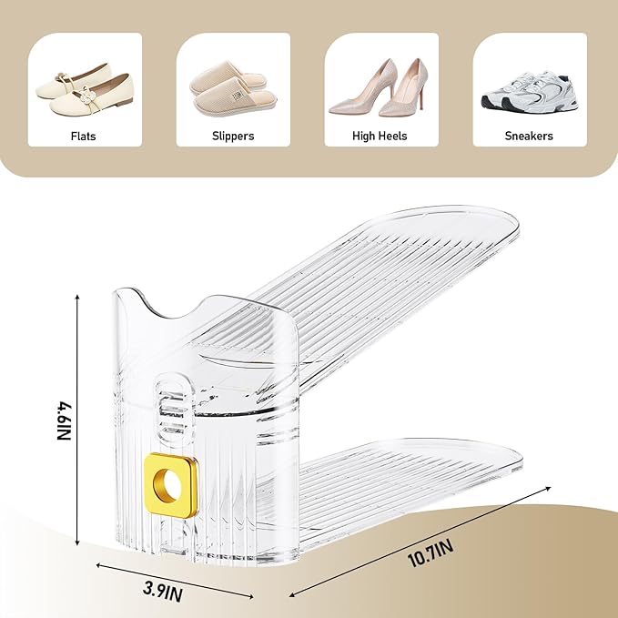 Shoe Slots Organizer for Closet, Shoe Stacker Organizer Double Layer Stack Shoe Rack, Shoe Display Shelf 50% Space Saver Storage Holder for Closet, 20PACK