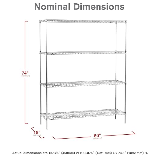 Metro EZ1860NC-4 Super Erecta Industrial Wire Shelving 4-Shelf Convenience Pak, Chrome, 18" x 60" x 74.5"