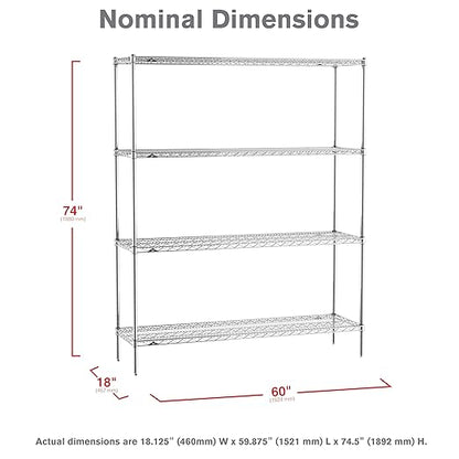 Metro EZ1860NC-4 Super Erecta Industrial Wire Shelving 4-Shelf Convenience Pak, Chrome, 18" x 60" x 74.5"