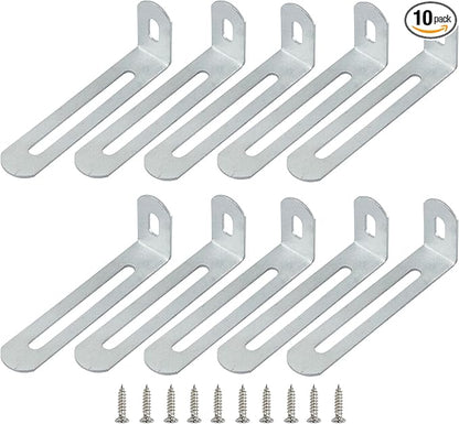 2.6"x1.3"x0.6"Adjustable Right Angle Brackets Metal L Bracket Heavy Duty 90 Degree Corner Fastener L-Shape Corner Brace Support Silver Shelf Bracket , 10Pcs