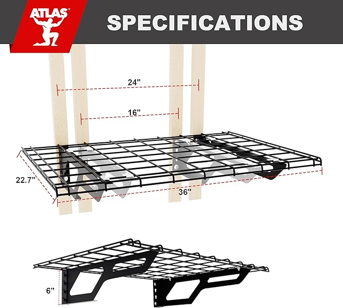 The Atlas 2-Pack 2x3 ft Garage Wall Shelves, 400lbs Heavy Duty Garage Shelving Wall Mounted, 24"x36" Metal Floating Shelf Storage Rack, Hammertone