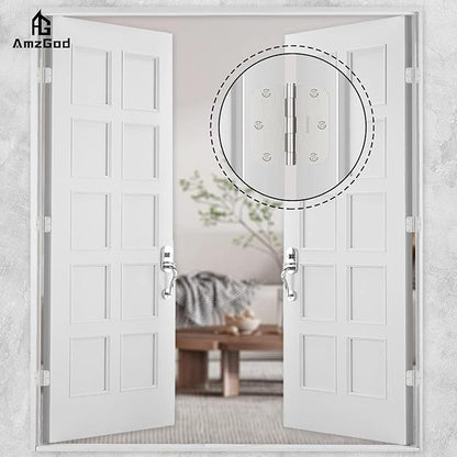 Door Hinges Brushed Nickel - 6 Pack Satin Nickel 3.5 Inch Rounded Interior Door Hinges with 5/8" Radius - 3 1/2 Inches Silver Residential Standard Door Hardware