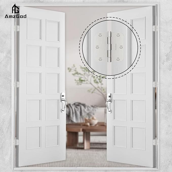 Door Hinges Brushed Nickel - 48 Pack Nickel Door Hinges 3.5 Inch Rounded Interior Satin Nickel Door Hinge with 5/8" Radius - Flat Iron Residential Standard 3 1/2 Inches Silver Door Hardware
