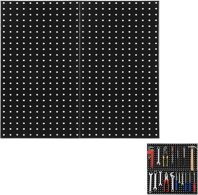2 PCS Metal Pegboard Panels, 24"X24" Peg Board Wall Organizer with Flexible Layout for Garage Storage, Workshop, Kitchen and Craft Room Tool Organization