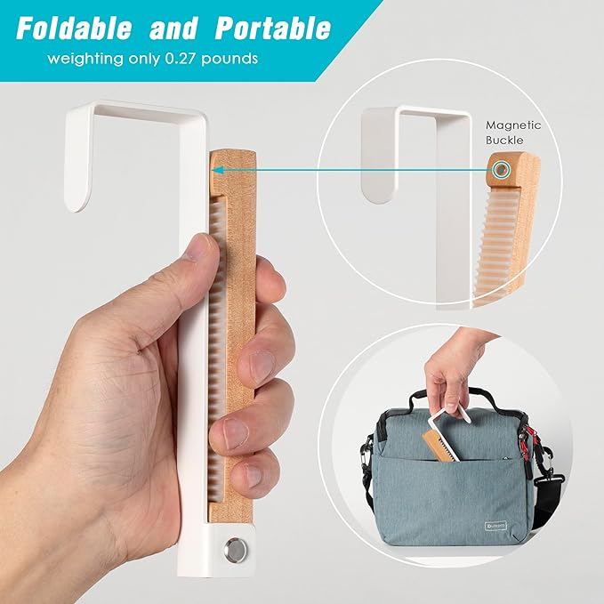 2 Pack Folding Clothes Drying Rack, Thickness Adjustable, Metal/Wooden, Portable, Lightweight, Heavy Duty, Over The Door Hooks for Laundry (White)