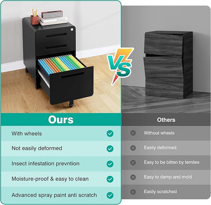 SISESOL 3 Drawer File Cabinet with Lock,Rolling File Cabinets,Under Desk File Cabinet,Three Drawer Filing Cabinet for Home Office with Wheels,Fit A4/Letter/Legal File,Fully Assembled Except Casters