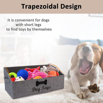 Large Dog Toy Basket Collapsible Dogs Toy Box Fabric Trapezoid Dog Toys Bin Storage for organizing pet Toys/Blankets/leashes/Rope Toys/Clothing-Can be Personalized-Gray