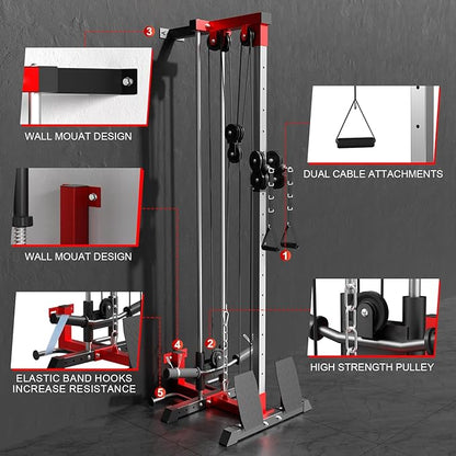 Wall Mount Cable Station, Cable Crossover Machine with Adjustable 18 Positions Dual Pulley System, Space Saving High/Low Cable Crossover Machine for Home Gym Fitness Equipment