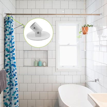 Shower Curtain Rod Bracket, 4Pcs 26mm Inner Diameter Titanium Steel Shower Curtain Rod Single Swivel Flange Curtain Rod Wall-Mount Bracket with Screws (White)