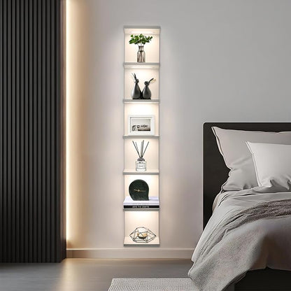 7 Tier Wall Shelves with Led Light, Lack Wall Shelf Unit, Vertical Shelf with Remonte Control,White Shelves