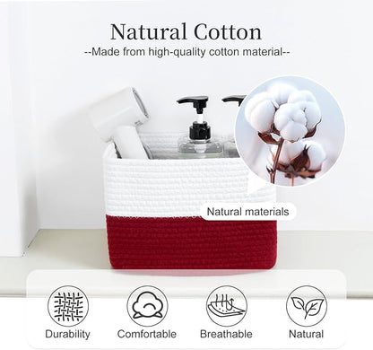 Hopegiver 3 Pack Rainbow Woven Storage Baskets for Shelves, 11x8x7 Inch Cotton Rope Decorative Organizer Bins for Blanket Clothes Book Baby Pet, Colorful Toy Basket for Playroom, Kids Room, Nursery