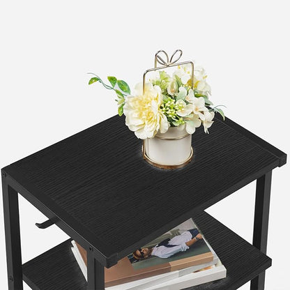 HOOBRO Industrial Printer Stand with Charging Station, 3-Tier Printer Table, Rolling Printer Cart with Adjustable Shelf and Hook, Black BB28UPS01