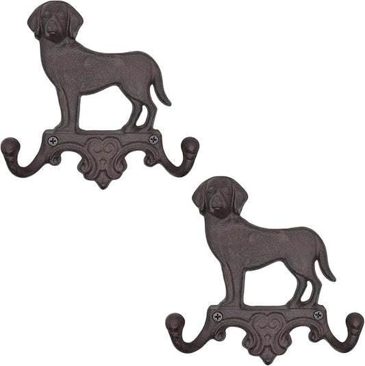 Cast Iron Dog Wall Hooks for Hanging, Heavy Duty Dog Leash Holder for Wall Mount Coat Hooks Decorative Key Hanger Vintage Farmhouse Entryway Cute Animal Decor Rustic Brown 2 Pack