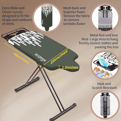 Extra Large Ironing Board with Hang Rail and Iron Rest 64" L x 20" W x 38" H (Large with Sliding Iron Rest)