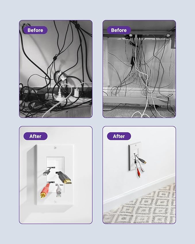 VCE Brush Wall Plate Cable Pass Through, 5 Pack Single Gang Decorator Wall Cover for Low Voltage Cables, in-Wall Cable Management for Wall Mount TV (White)