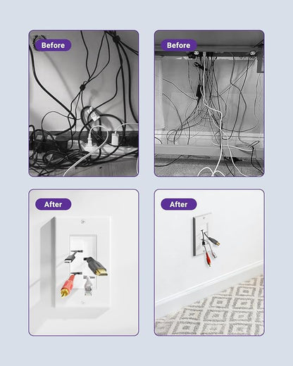 VCE Brush Wall Plate Cable Pass Through, 5 Pack Single Gang Decorator Wall Cover for Low Voltage Cables, in-Wall Cable Management for Wall Mount TV (White)