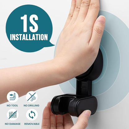 TAILI Shower Head Holder Suction Cup, Adjustable Height & Angle, Wall Mounted, Waterproof, Black, Plastic, Round, Bathroom & Shower Fixture