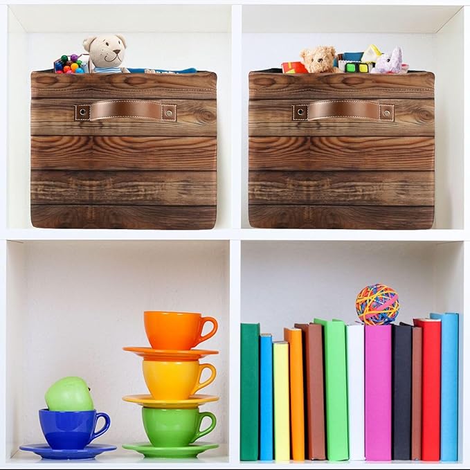 Wood Print (Not Real Wood) Rectangular Retro Vintage Storage Basket Organizer Bin Shelf Baskets For Clothes Gifts For Home Office Dorm