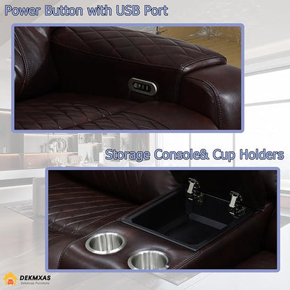 Living Room Furniture Sets, 2 Pieces Leather Power Reclining Sofa with Storage Console, Power Recliner Sofa and Loveseat with 4 Recliner Seats/LED Light/USB Port for Guest Room, Office