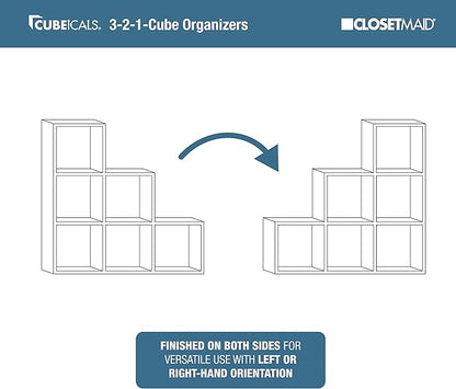 ClosetMaid Cubeicals 3-2-1 Cube Storage Shelf Organizer Bookshelf, 3 Tier, Steps, Corner Unit, Easy Assembly, Wood, White Finish