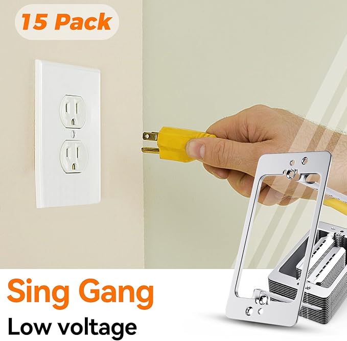 15 Pcs Low Voltage Mounting Bracket 1 Gang,Single Gang Drywall Brackets,Low Voltage Box Brackets for Drywall Outlet Cable Pass Through Wall Plates,Fixing Loose Outlets or Adding New Outlet