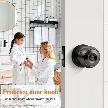 Probrico Satin Gunmetal Door Knobs for Bedroom Bathroom, Interior Door Knob with Round Ball, Grey Privacy Door Knob, 1 Pack