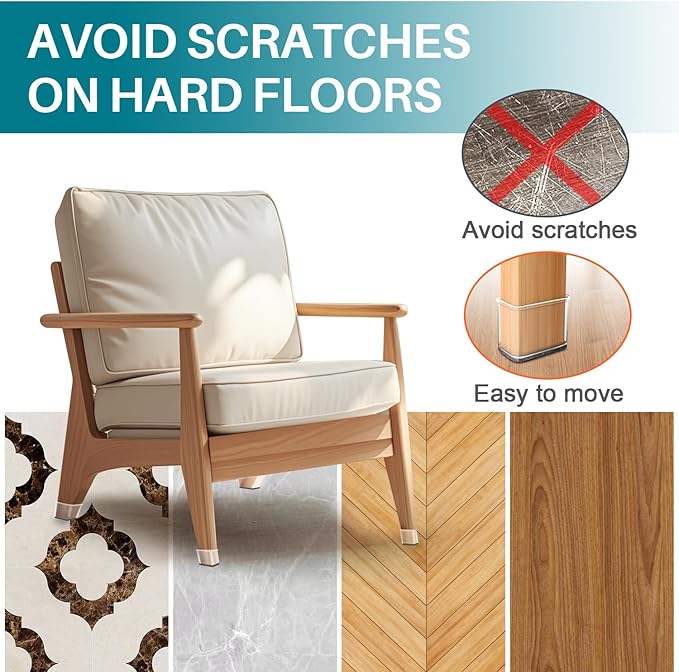 24 Pcs Chair Leg Floor Protectors Rectangle, Silicone Felt Furniture Leg Pads Caps Covers for Hardwood Floors, Fit L:2" to 2-1/2", W:1" to 1-1/2"