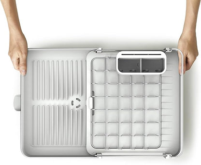 Joseph Joseph Extend Steel Expandable Dish Drying Rack with Removable Cutlery Holder Swivel Draining Spout, Stainless Steel