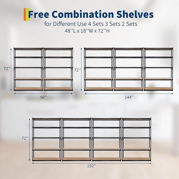 Heavy Duty Garage Storage Shelves 5-Tier Metal Adjustable Shelving Unit Storage Shelving for Kitchen Pantry Basement Bathroom Laundry, 2500 LBS Capacity, 48" l x 18" w x 72" h