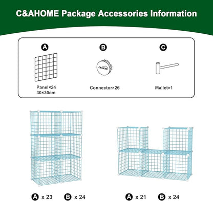 C&AHOME Wire Cube Storage, 6 - Cube Organizer Metal C Grids, Modular Shelves Units, Closet Organizer, Ideal for Home, Office, Living Room, 36.6”L x 12.4”W 36.6”H, Blue UWCS3006B