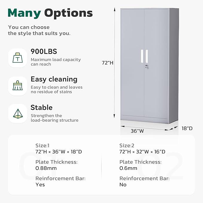 Greenvelly Metal Lockable Storage Cabinet, 72” Tall Storage Cabinet with 2 Doors and 4 Adjustable Shelves for Office, Home, Garage, Pantry (Assembly Required, 18”D, Drak Grey)
