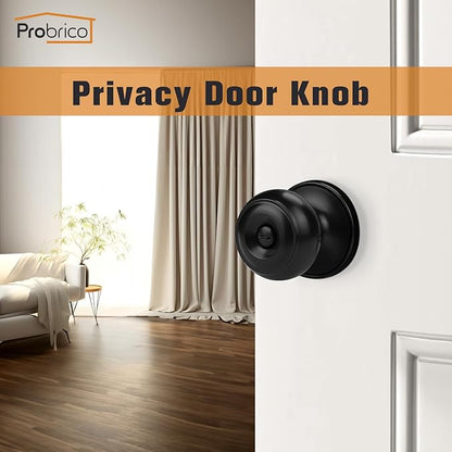 Probrico Black Door Knobs, Interior Door Knobs with Round Ball Knob, Matte Black Privacy Door Knob for Bedroom Bathroom, 12 Pack