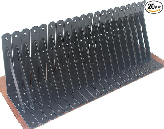 20 Pack L8 x H 6" Black Heavy Duty Shelf Brackets with Screws Metal Shelf Brackets Shelf Support Angle Brackets for Shelves L Brackets Heavy Duty Floating Shelf