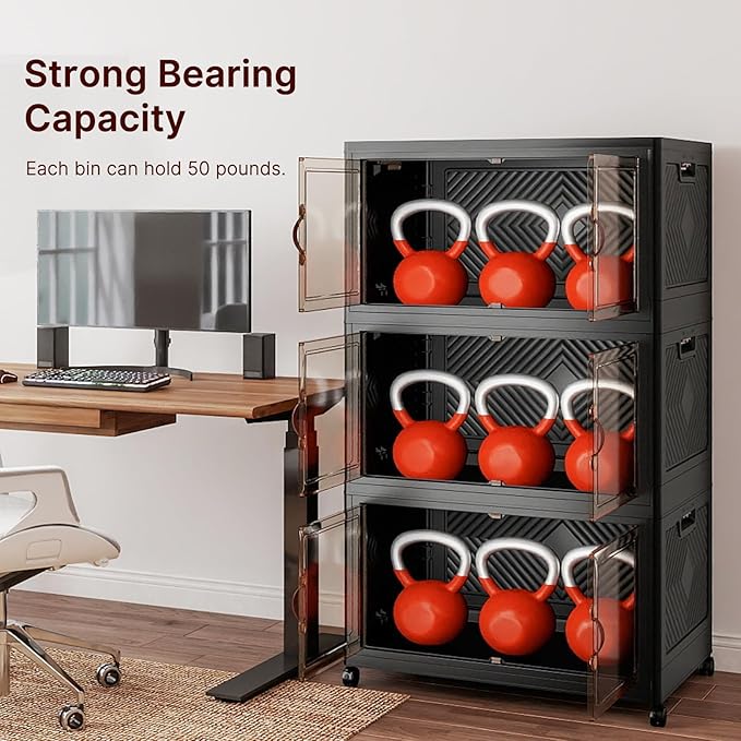 Extra Large Stackable Storage Bins with Lids & Wheels & Door, 960QT-160QT/40GAL*6Pack Foldable Collapsible Closet Organizers, Plastic containers drawers for bedroom Dorm