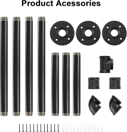 Industrial Iron Pipe Clothes Hanging Bar DIY Wall-Mounted Garment Rack Heavy Duty Clothing Rack for Bedroom, Laundry Room, Closet Storage (Black 50 inch)