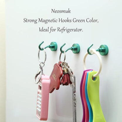 Neosmuk Magnetic Hooks, Heavy Duty 30lb+ Strong Magnet Hook for Cruise Cabins, Cruise Ship Essentials for Hanging, Metal Wall Refrigerator Hangers (Green, 10 Pack)