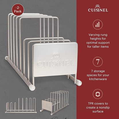 Cuisinel Pot Lid and Dish Organizer Rack - Satin Nickel Kitchen Storage/Organization Stand - 7-Tier Cabinet/Counter, Cookware, Pots and Pan Lids/Covers, Cutting Board Holder Organizer