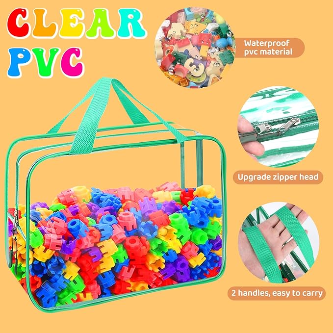 8 Packs 8 Colors Large Toy Storage Bags, Reusable Clear PVC Board Game Storage, Toy Organizers and Storage Bags with Zipper for Building Blocks, Puzzle and Handmade Accessories, Clear Toiletry Bag