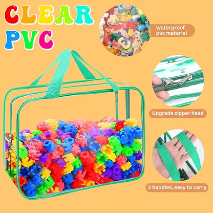 8 Packs 8 Colors Large Toy Storage Bags, Reusable Clear PVC Board Game Storage, Toy Organizers and Storage Bags with Zipper for Building Blocks, Puzzle and Handmade Accessories, Clear Toiletry Bag