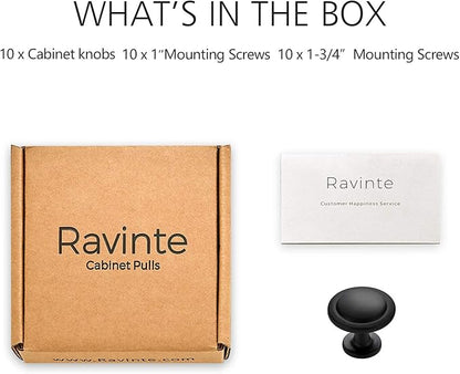 Ravinte 10 Pack 1-1/4 Inch Kitchen Cabinet Knobs Matte Black Zinc Pulls Door Handles for Dresser Drawers
