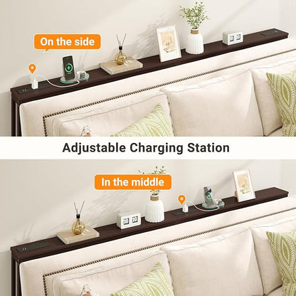 ELYKEN 2 Pack 5.9" Narrow Console Sofa Table with Power Outlets, 5.9" Dx39.4 Wx31.1 H Bamboo Behind Couch Table with Charge Station, Brown