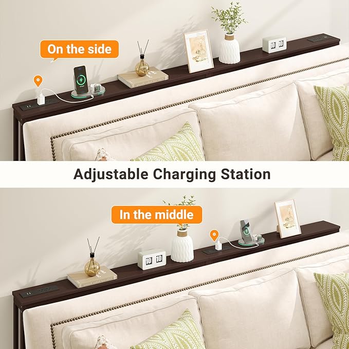 ELYKEN 5.9" Narrow Console Sofa Table with Power Outlets, 5.9" Dx39.4 Wx31.1 H Bamboo Behind Couch Table with Charge Station, Brown