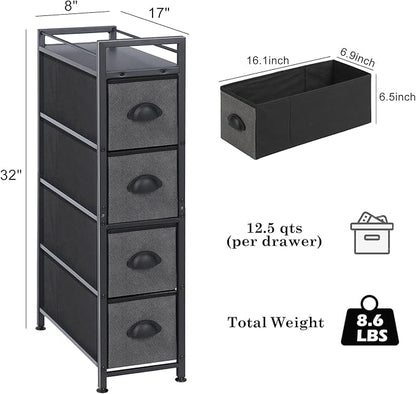 HAITRAL Narrow Dresser - 4 Drawers Slim Fabric Storage Cabinet - Vertical Standing Storage Chest - Gaps Tower Organizer with Removable Drawers and Wooden top for Laundry,Closet,Living Room,Entryway