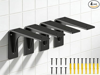 6 INCHx 4 INCH (with Brace Shelf Support Bracket Heavy Duty, L Shelf Brackets ,max Load 300lbs, , Metal Brackets for Shelves, Counter Bracket ,Corner Brace,Pack of 4.