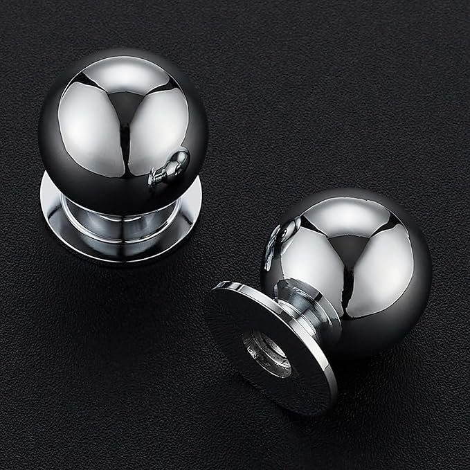 2 Pack Polished Chrome Cabinet Knobs, Round Dresser Knobs, Ball Kitchen Cabinet Hardware, 0.95" Diameter