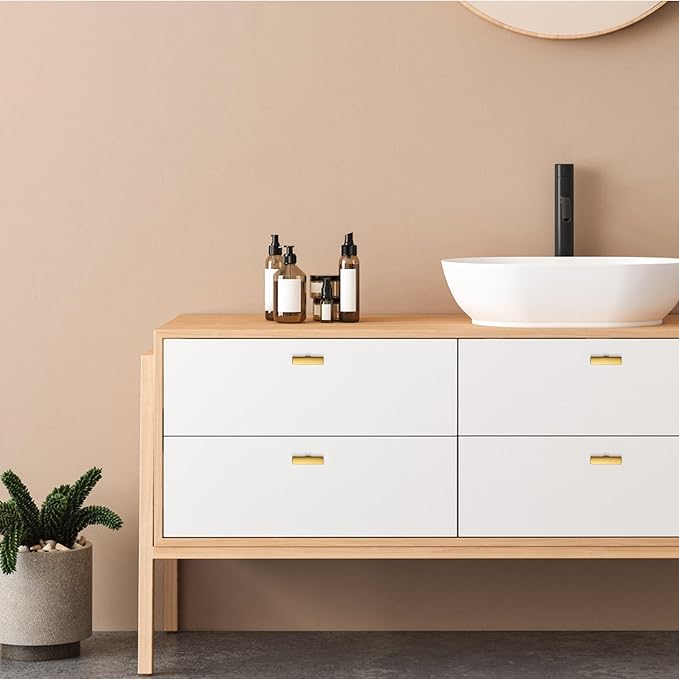 5 Pack Gold Cabinet Knobs - Curved Cabinet Pulls Brushed Brass Knobs for Kitchen Cabinet Drawer Solid Dresser Knobs for Cabinet Hardware 1-3/4in Length Single Hole