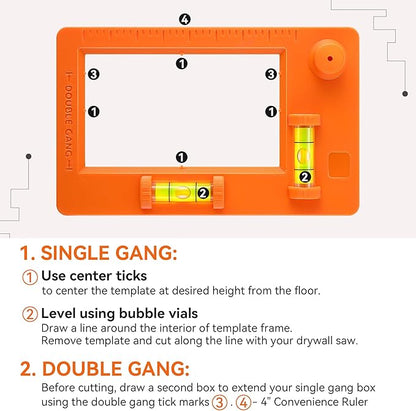 Low Voltage Mounting Bracket Template, Horizontal or Vertical Mounting Template for Single Gang and Double Gang Low Voltage Brackets, Easily Mark Out Cutouts(Orange)